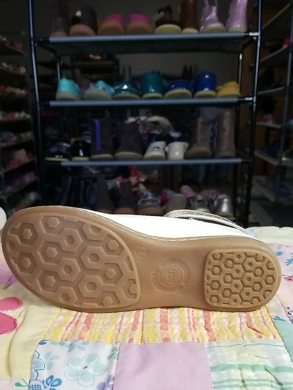Livie & Luca White Leather Mary Jane Flats with Gold Criss Cross Straps HTF 2 Y